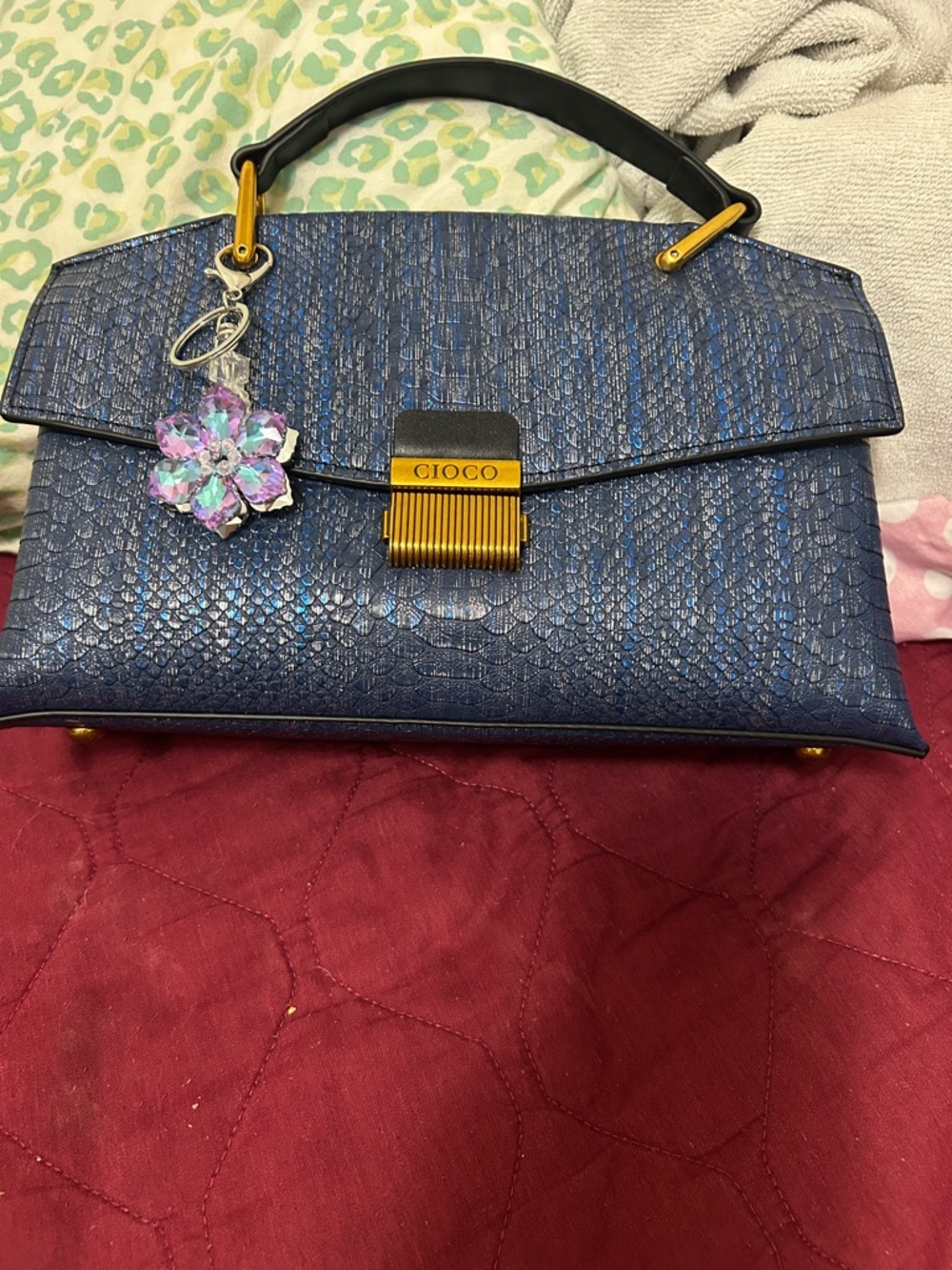 Blue Textured Top-Handle Satchel